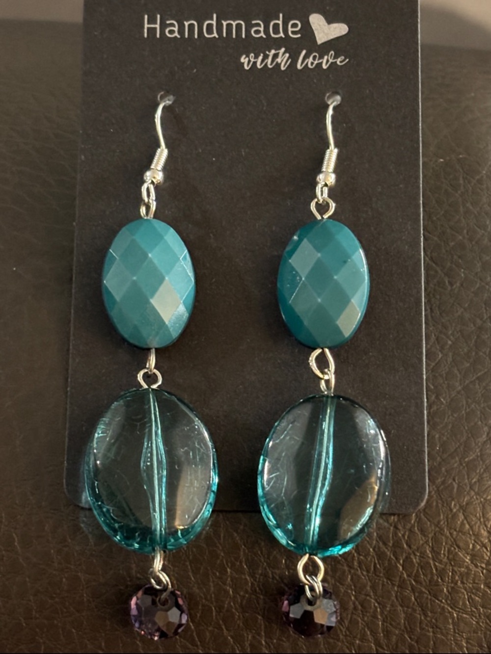 Handmade Teal Drop Earrings with Faceted Beads